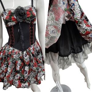 Hot Topic Lip Service Day Dead Sugar Skull Corset Dress Rockabilly Gothic Tulle